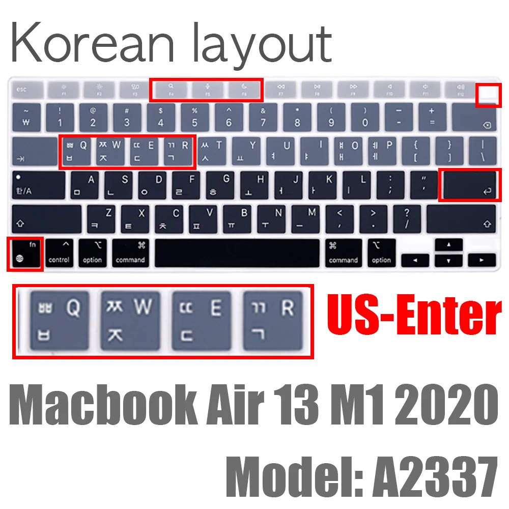 Korea paigutus Sülearvuti Klaviatuuri Kate Veekindel For MacBook Air 13 tolli M1chip A2337(2020)Värv pehmest silikoonist klaviatuuri Juhul Nahk Pilt 1