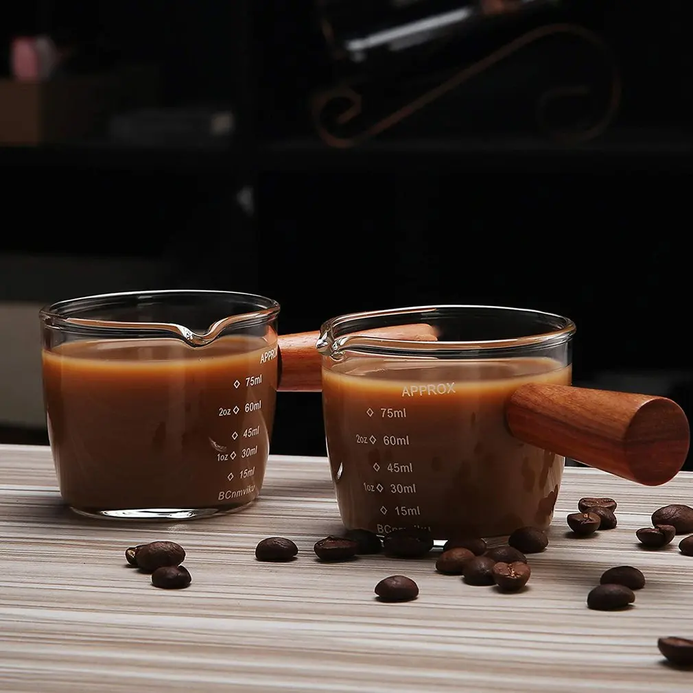 UUS Espresso Coffee Cup Unts Cup Skaalaga Ja Puidust Käepide Kõrge boorsilikaatklaasist mõõtekork 75ml Pilt 2