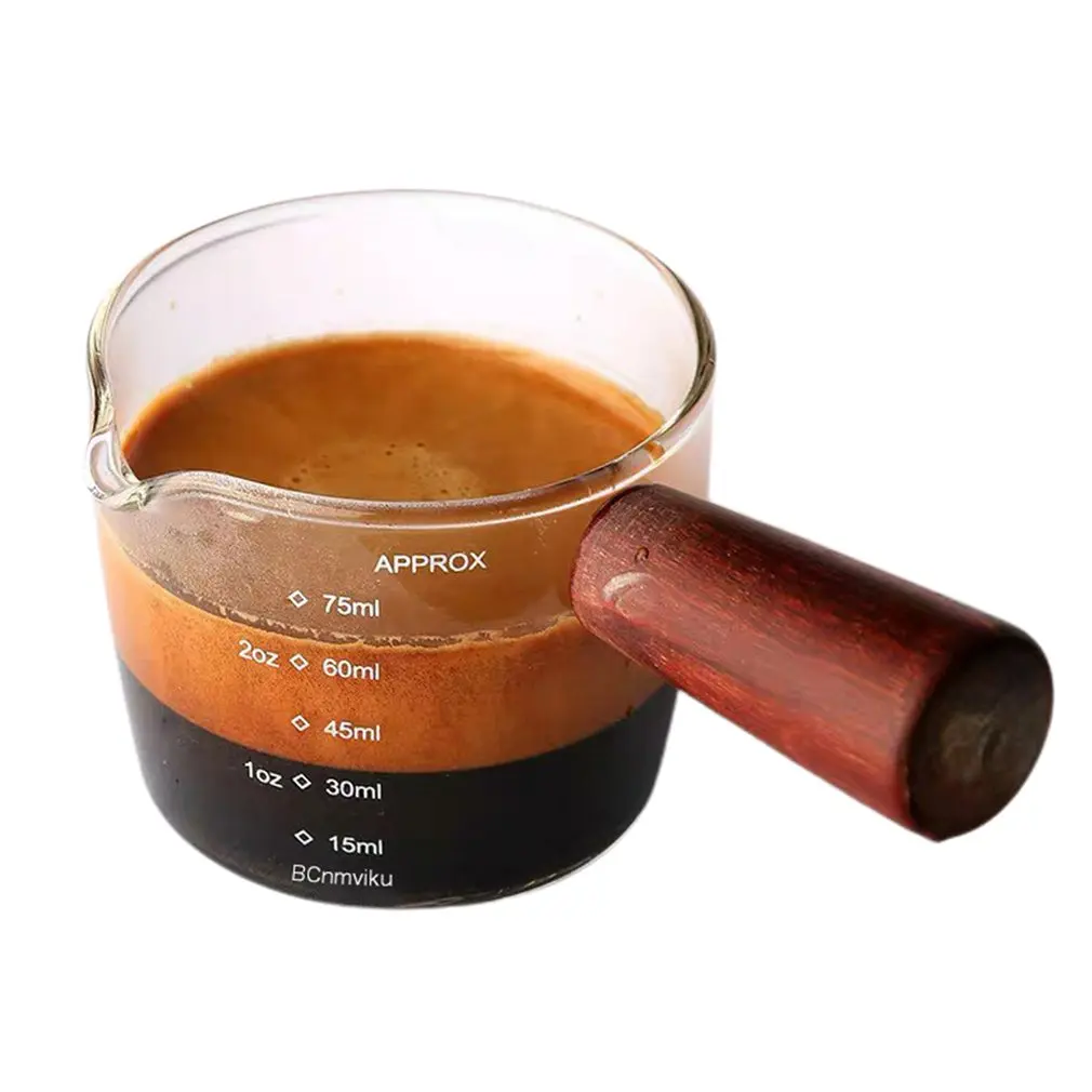 UUS Espresso Coffee Cup Unts Cup Skaalaga Ja Puidust Käepide Kõrge boorsilikaatklaasist mõõtekork 75ml Pilt 0