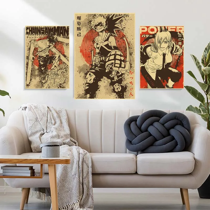 Vintage Anime, Joonis Plakatid Jõupaber Demon Slayer/rünnak Titan Decor Kleebis Tuba, Baar, Kohvik Seina Art Dekoratiivsed Värvimistööd Pilt 2